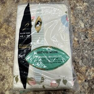 Penneys Nation Wide Strong Muslin White Pillow Cases  42 x 36 Roses Pack Of 2